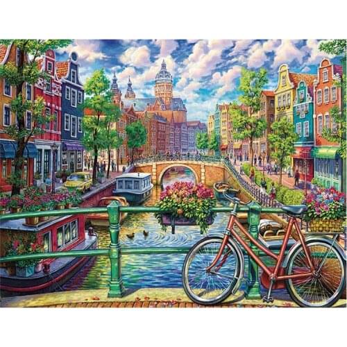 Photo Custom,Full Round Diamond Painting Cross Stitch,Amsterdam city Diamond Embroidery DIY Diamond Mosaic Kits,halloween Gift
