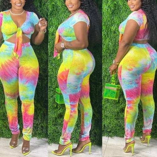 2 Pieces Outfit Clothes For Women Sexy High Waisted Printed Crop Tops & Long Pants Bodycon Fashion Evening Night Club Cloth Sets