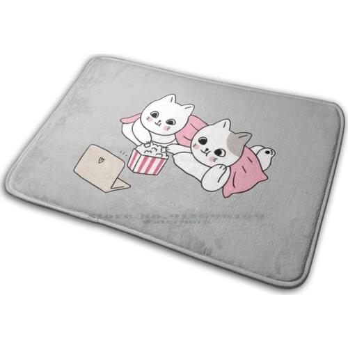 Weekend Vibes Mat Rug Carpet Anti-Slip Bedroom Entrance Door Mat Cat Meow Netflix Series Dorama Kpop Kitty Popcorn Winter Cold