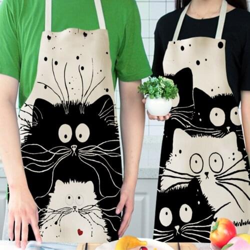 Kitchen Cooking Apron Cute Cartoon Cat Sleeveless Cotton Linen Apron for Men Women Household Cleaning Tools Baking Accessories