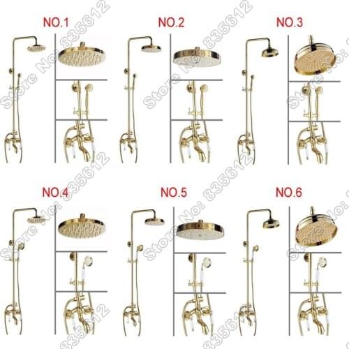 Gold Color Brass 8 inch Rain Bathroom Shower Faucet Sets Bathtub Faucets Dual Handle Cold and Hot Water Shower Mixer Tap Jgf006