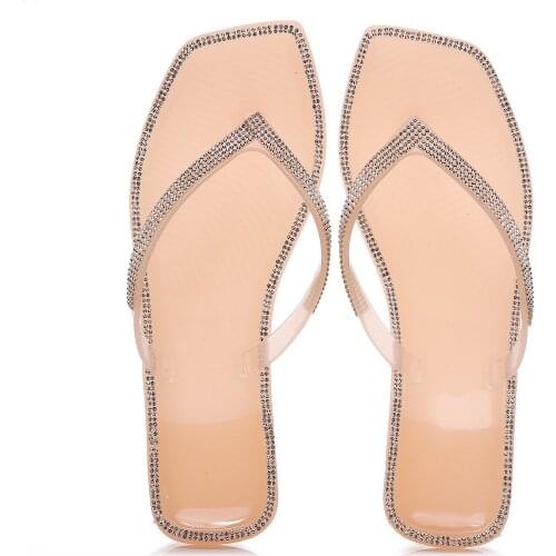 Summer New Flip-Flops Womens Crystal Shoes Rhinestone Flat Sandals Gel Shoes Sandals