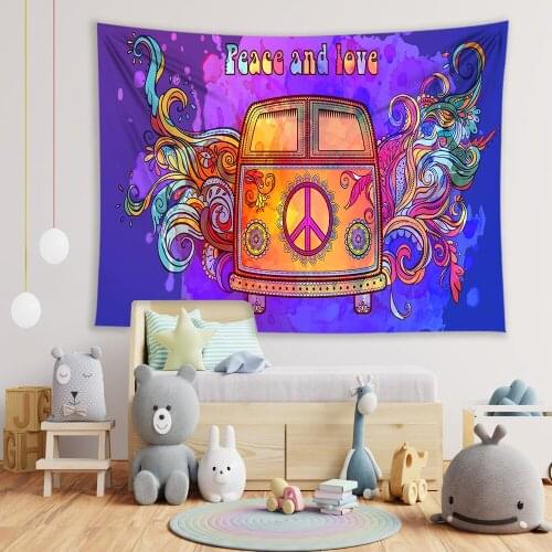 LEVOO Wall Hanging Tapestry Colorful Hippie Classic Van Love Peace Music Drawn Doodle Hippie Retro House Decoration Tapestry
