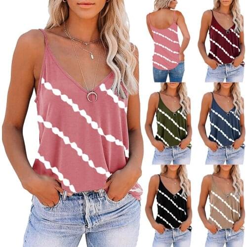 Women Diagonal Striped Print Tank Tops Summer Sleeveless Tie Dye Sexy V-Neck Loose Tank Casual Camisole Plus Size 5Xl Vest