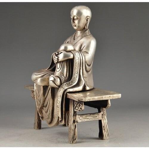 Copper Brass Home Metal Crafts Oriental White Copper Old Handwork Hammered Vivid Monk Statue Decor Collectable