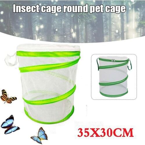 Mini Butterfly Habitat Cage Cylindrical Pop-up Mesh Terrarium with Hanging Strap Zipper Closure on the Top for Insect ASD88