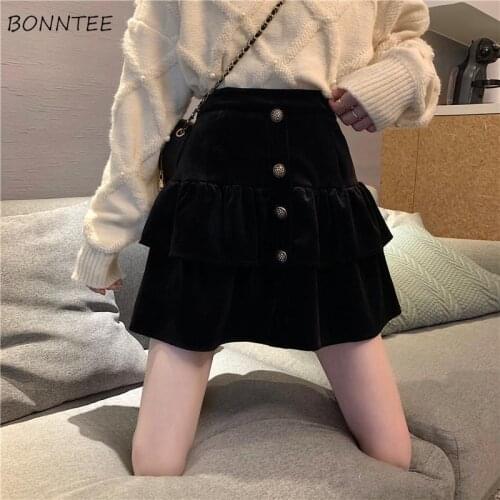 Mini Skirts Women Black Vintage French High Waist Streetwear Simple Stylish Autumn Korean Style All-match Elegant Tender Popular