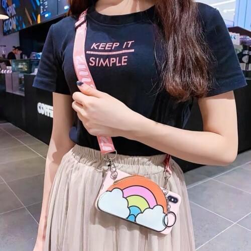 Lanyard rainbow candy soft case For Xiaomi mi A3 Lite A2 6X Max 3 Mix 2 2s F1 GO Redmi K30 PRO 5G K20 card holder wallet strap