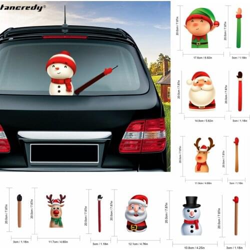 Santa Claus Snowman Elk Christmas Decor Festive Car Stickers Cartoon Waving Arm Car Rear Windshield Window Waving Wiper Stickers