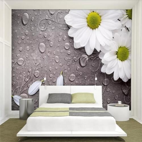 Custom wallpaper retro white water drops flower sofa living room TV background wall family art high-grade waterproof material