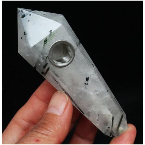 Natural quartz crystal single pointed black tourmaline healing wand portable crystal smoking pipe Christmas gift free shipping