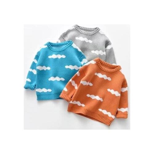2021 New Ins Childrens Long-sleeved Sweaters Baby Boys and Girls Knitted Tops Kids Striped Clouds Cute Winter Warm Sweaters