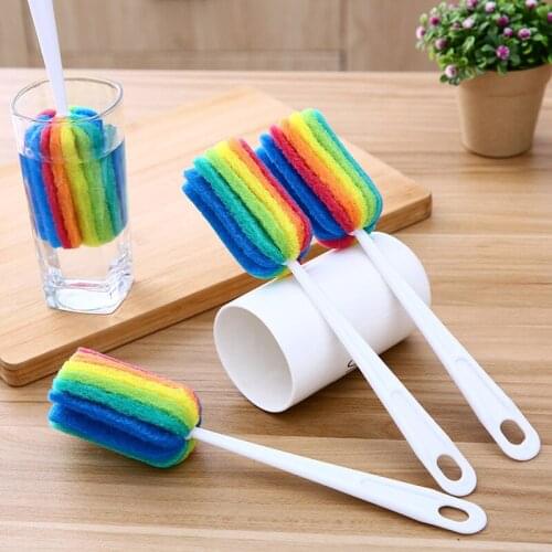 New Detachable Glass Washing Rainbow Sponge Bottle Brush Cleaning Scrubber Water Cup Cleaner Utensils Brushes Handle Nipple Pot