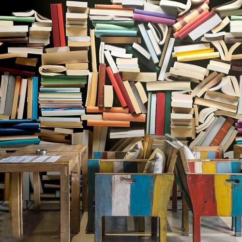 New 8D Large Bookshelf Mural Bookcase 3d Wallpaper Mural 3D Wall Mural Wall paper for Restaurant/Cafe/Bar Sofa Background