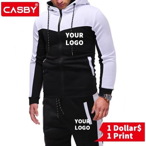 New Design Zipper Men Outfit Sets Simple Custom Graphic Sports Cotton Hoodies Fashion DIY Print Logo Sweatshirts Suit 1516-W41