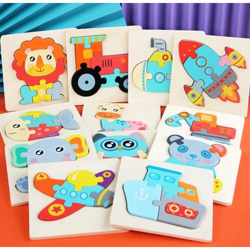 New Baby Wooden Puzzle Cartoon Animal Intelligence Cognitive Jigsaw Puzzle Early Learning Educational Puzzle Toys for Children