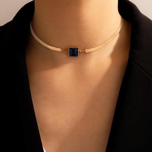 Docona Charms Navy Blue Crystal Stone Necklace for Women Vintage Metal Alloy Choker Female Party Jewelry Accessory Collar 17118