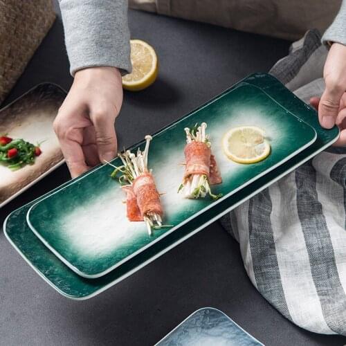 Rectangular Ceramic Sushi Plate Household Western Food Plate Stone Pattern Ceramic Plate Dessert Snack JapaneseCuisine Tableware