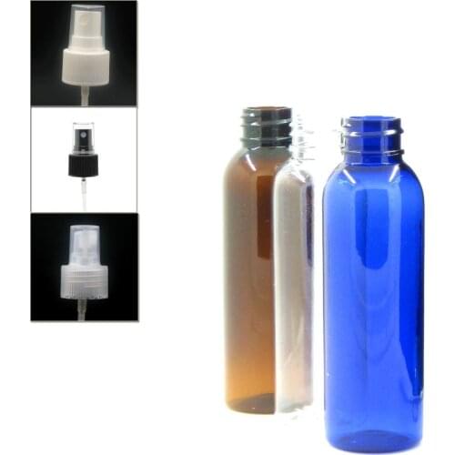 60ml/2oz empty cosmo round plastic bottle, clear/blue/amber pet bottle with transparent/black/white fine mist X5