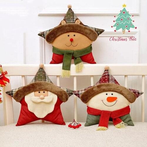 Christmas Five Stars Santa Claus Pillows Xmas Gift Colored Splice Soft Cushion Cartoon Decorations Ornaments Household Supplies