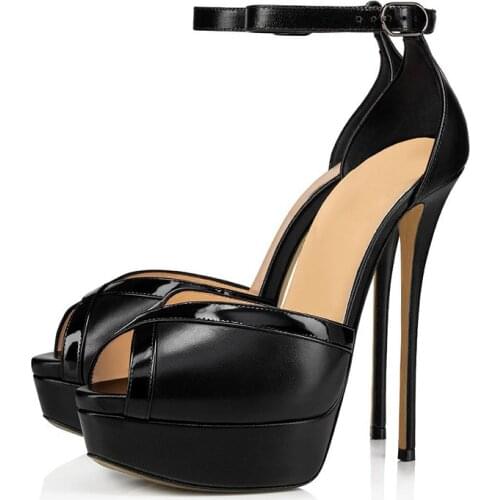 Unisex Men Women 16cm Super High Heels Sexy Peep Toe Ankle Strap Flatform Stiletto Heel Sandals Black Pumps Size43 44 45 (12 13)