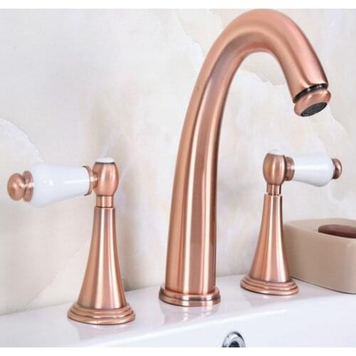 Deck Mounted 3 Holes Bath Tub Mixer Tap Vintage Retro Antique Red Copper Brass Widespread 2 Handles bathroom basin Faucet arg069