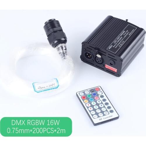 DMX 16W RGBW LED plastic Fiber Optic Star Ceiling Kit Lights 200pcs 0.75mm 2M optical fiber lighting+28key RF Remote