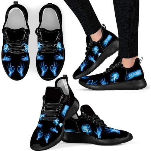 ELVISWORDS Spring Women Sneakers Shoes Woman Flats Black X-ray Pattern Brand Ladies Light Knit Comfort Walking Shoes for Girls