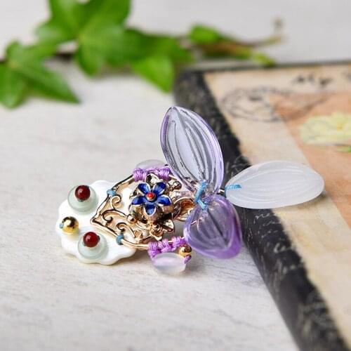 Purple glazed glass vintage brooch ,cloisonne shell flowers ethnic brooch cloisonne jewelry