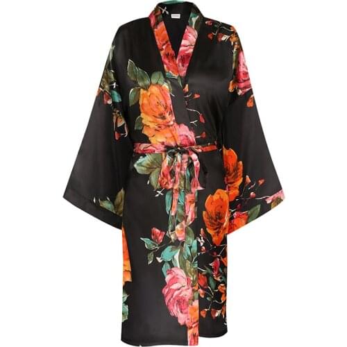 Witbuy Summer Night Wear Robe Women Casual Satin Kimono Intimate Sleepwear Coat Print Belt Sexy Mini Bridesmaids BathRobe 2020
