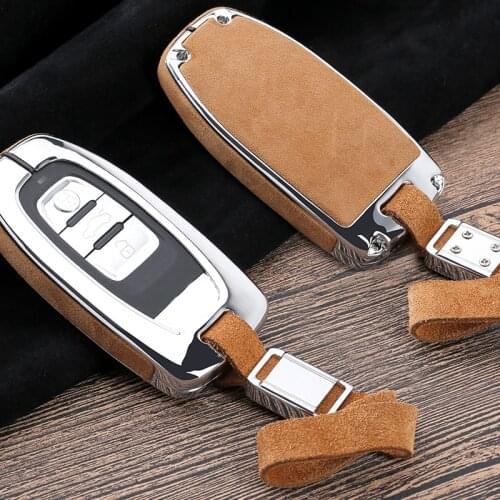 Suede Leather Zinc alloy car key case For Audi A1 A3 A4 A5 A6 A7 A8 R8 Quattro C5 C6 Q3 Q5 Q7 2009 2010 2011 2012 2013 2014 2015