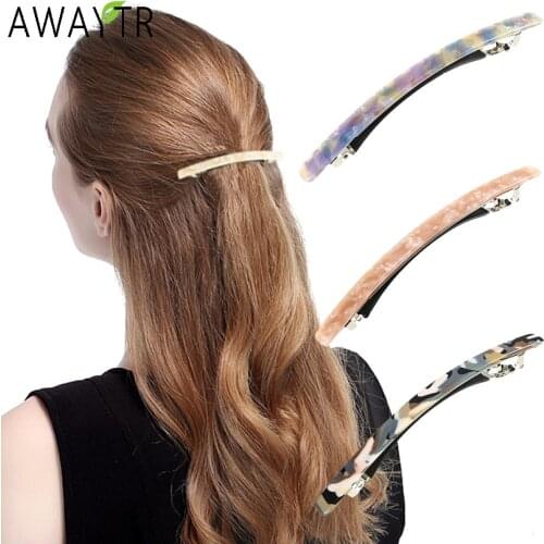 AWAYTR Women Fashion Leopard Acetate Geometric Hair Clips Vintage Springs Hairpins Long Barrettes Bow Ponytail Hair Accessories