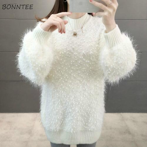 Pullovers Women Plus Size 3XL Lurex Colorful Design Half Turtleneck Long Sleeve Knitted Sweet Elegant Lady Chic Loose Sweaters