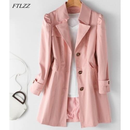 FTLZZ New Autumn Women Khaki Long Trench Coat Casual Female Streetwear Slim Fit Korean Style Windbreaker Single Breasted Outwear