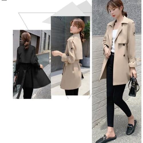High Quality Autumn Women Black Trench Coat With Belt Classic Casual Office Lady Business Outwear Vintage Fashion Overcoat