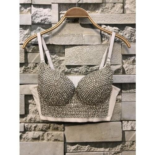 New Korean Diamond Sexy Short Crop Tops Lady Sleeveless Night Club Party Wedding Bustier Bra Cropped Top Vest Plus Size C662