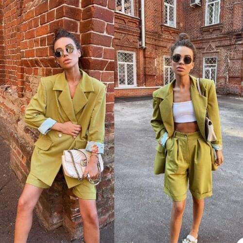 2 Pieces Summer Solid Blazer Suit Fashion Notched Lapel Jacket +Shorts Ladies Elegant Design Women Classic Outfit Coats