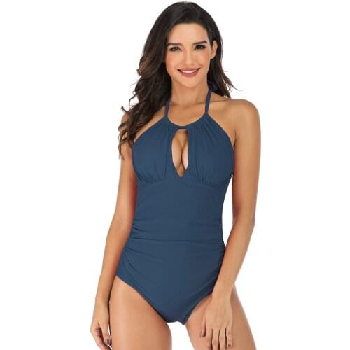 2021 womans sexy swimsuit one piece thin conservative halter neck with chest pad without underwire swimwear women elasticity