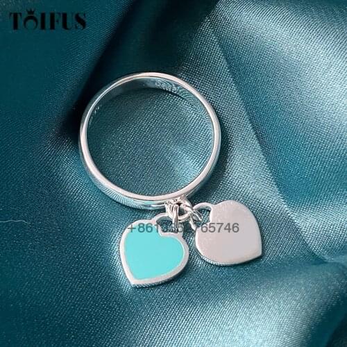 Tif 1:1 S925 Sterling Silver Classic Style Ladies Double Blue Heart Ring With Original Logo China Factory Wholesale