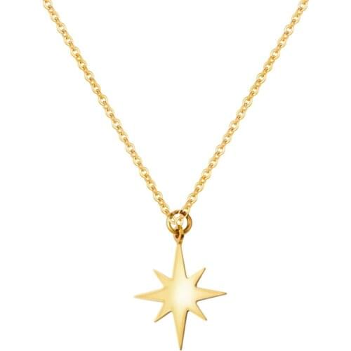 Fever&Free Women Star Pendant Necklace Minimalist Gold Color Little Star Charm Choker Necklaces Stainless Steel Jewelry