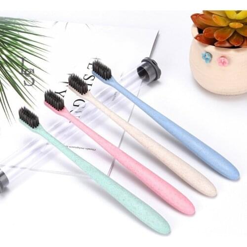 Wheat Straw Bamboo Charcoal Toothbrush Brush Portable Round Tube Toothbrush Adult High-quality Soft Toothbrush