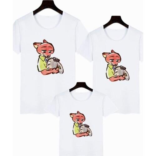 Zootopia Nick the Fox Hugs Judy the Rabbit Print T-Shirt Fashion Cute Kids Girl Boy Casual Adult Unisex Harajuku Famliy Look