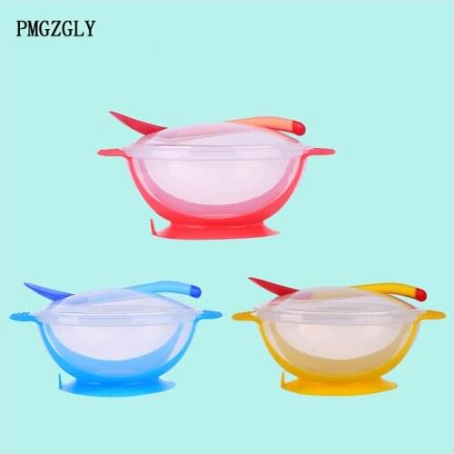 1pc/3Pcs/set baby food Baby dinner Feeding Bowls dishes Baby Tableware Dinnerware Suction Bowl with Temperature Sensing Spoon