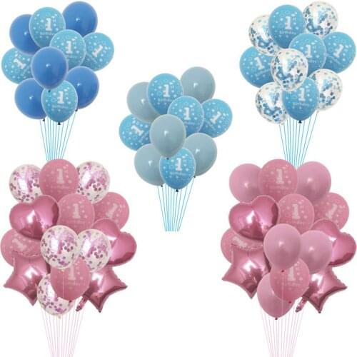 10Pcs Blue 1st Birthday Latex Balloons Kids First Birthday Party Decor Baby Shower Boy Girl One 1 Year Old Anniversary Supplies