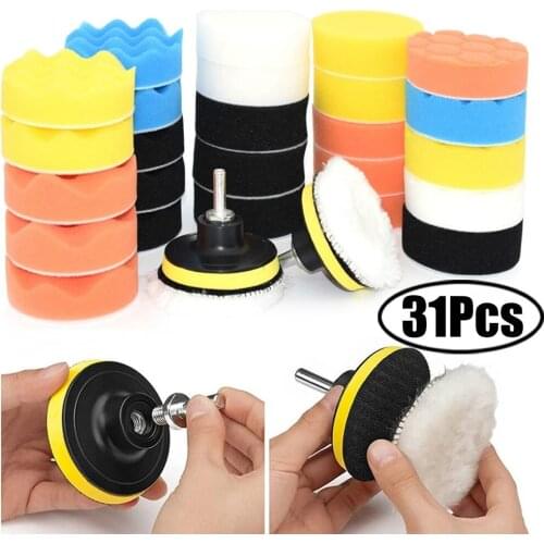 31pcs Car Polishing Sponge Pads Kit Foam Pad Buffer Kit Polishing Machine Wax Pads For Removes Scratches