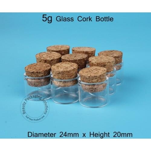 50pcs/Lot Promotion 5g Small Glass Bottle Refiilable 1/6OZ Test Tube Vial Cork Stopper 5ml Jar with Corked Container Empty Pot
