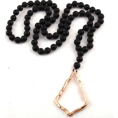 Free Shipping Fashion Matt Black Stones Bead Knotted Metal Drop OR Horn Pendant Necklaces