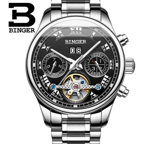 BINGER Automatic Watches Men mechanical Watch Fashion Watches mens top brand luxury Military Waterproof Skeleton Clock 2019