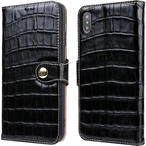 Genuine cow leather mobile cover crocodile leather phone wallet flip case for iphone 7 8 plus XS MAX