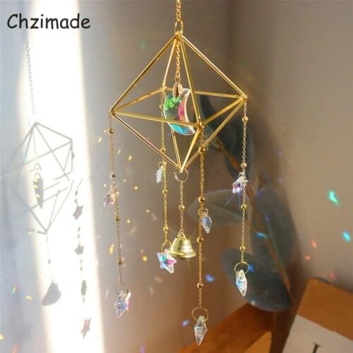 Chzimade Bohemian Wind Chimes Metal Star Moon Wind Bells Handmade Ornament Wall Hanging Door Diy Home Decoration